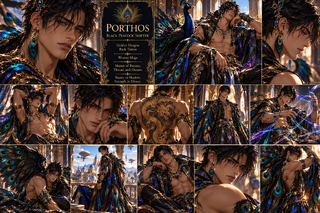 Porthos — black peacock shifter; former knight of Fiera-bras.