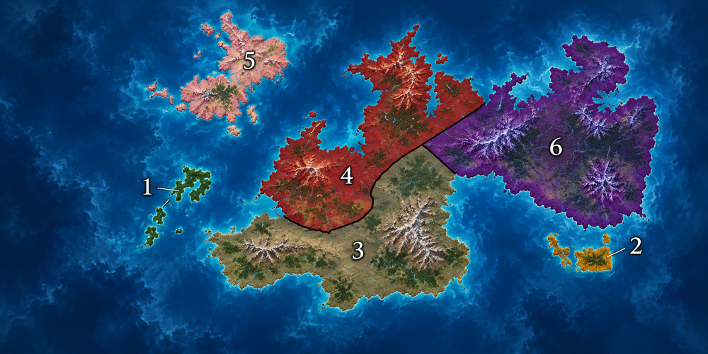 Meridelle: updated terrain map numbered 1–6.
